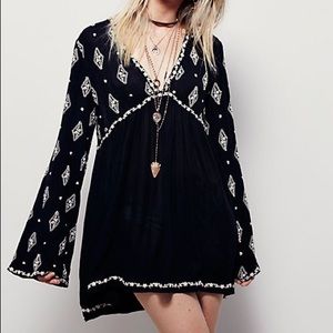 Free People Embroidered Boho Trumpet Sleeve Top